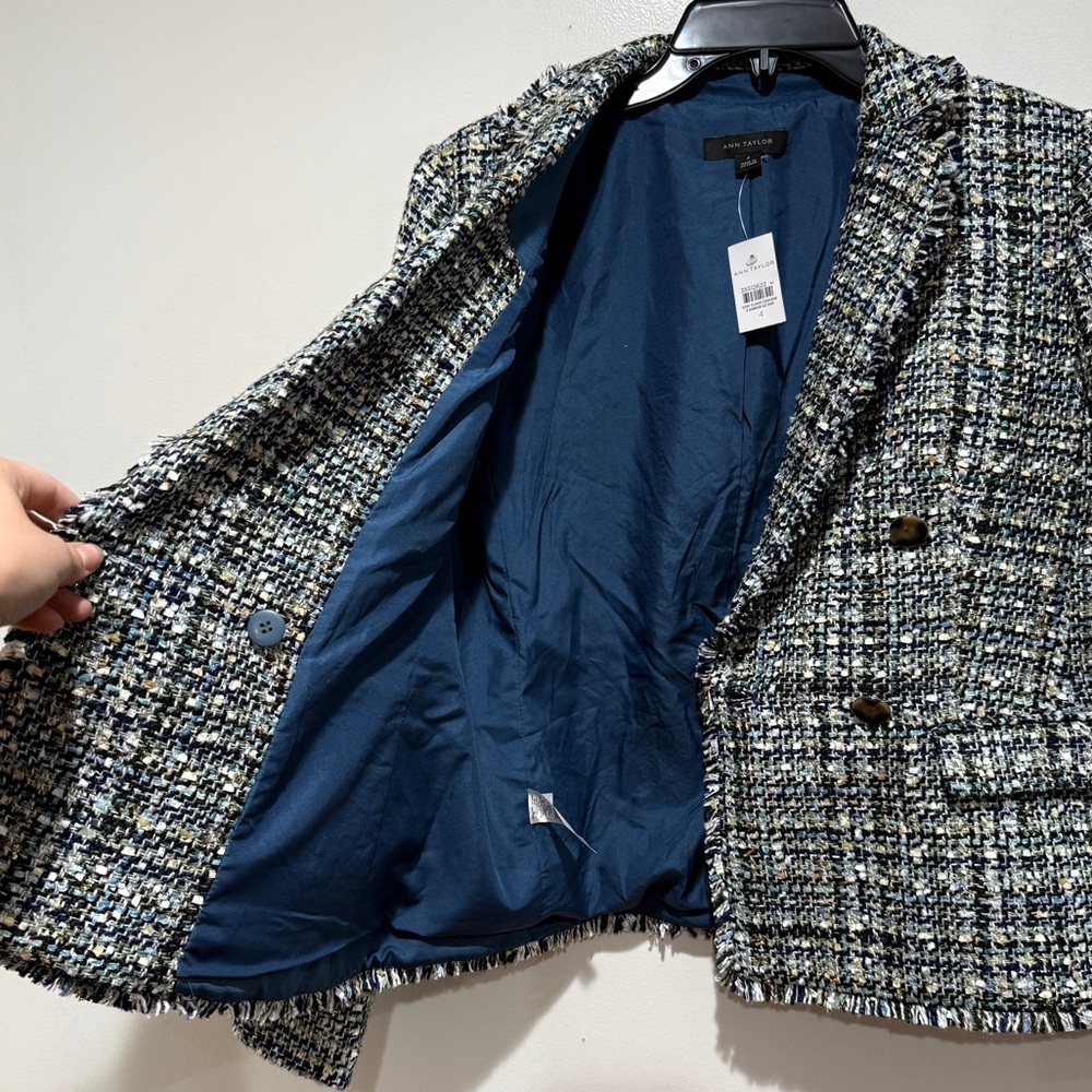 Ann Taylor Tweed Blazer in Black, White & Blue - Picture 15 of 15